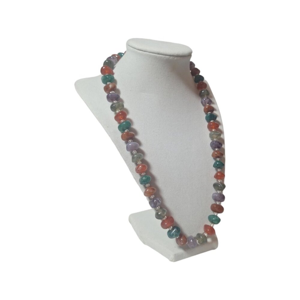 Vintage Lucite Nugget Bead Choker Necklace, Faux Stone Rainbow Necklace, Colorfu - Picture 5 of 9
